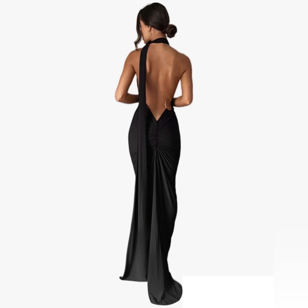 328P NIB JUMISEE Women's 1 Shoulder Backless Ruched O Ring Maxi Dress -Size: XXL